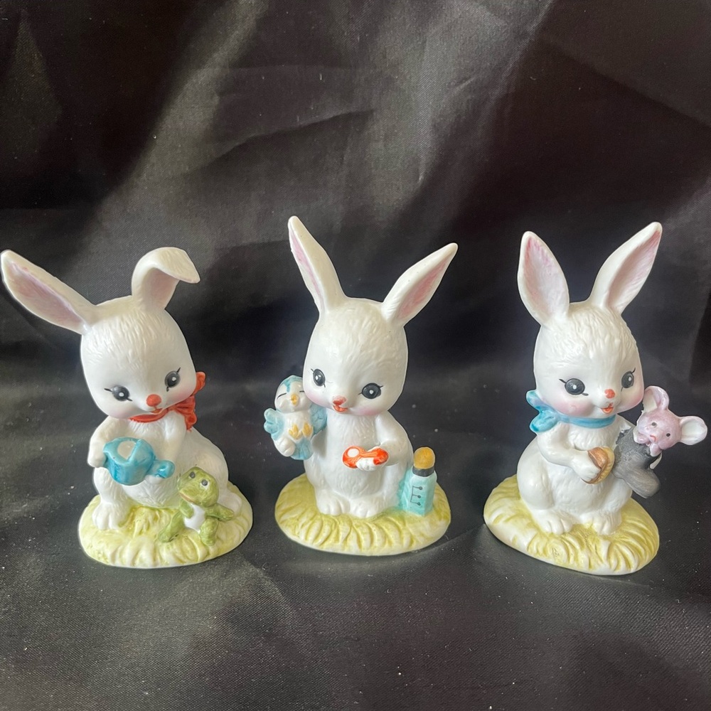Cute Hand Painted Ceramic Bunnies Set of 3